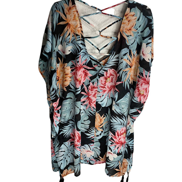 Konasol Kimono Swim Cover up Floral Lattice Kaftan Black Size Xlarge - Picture 4 of 7